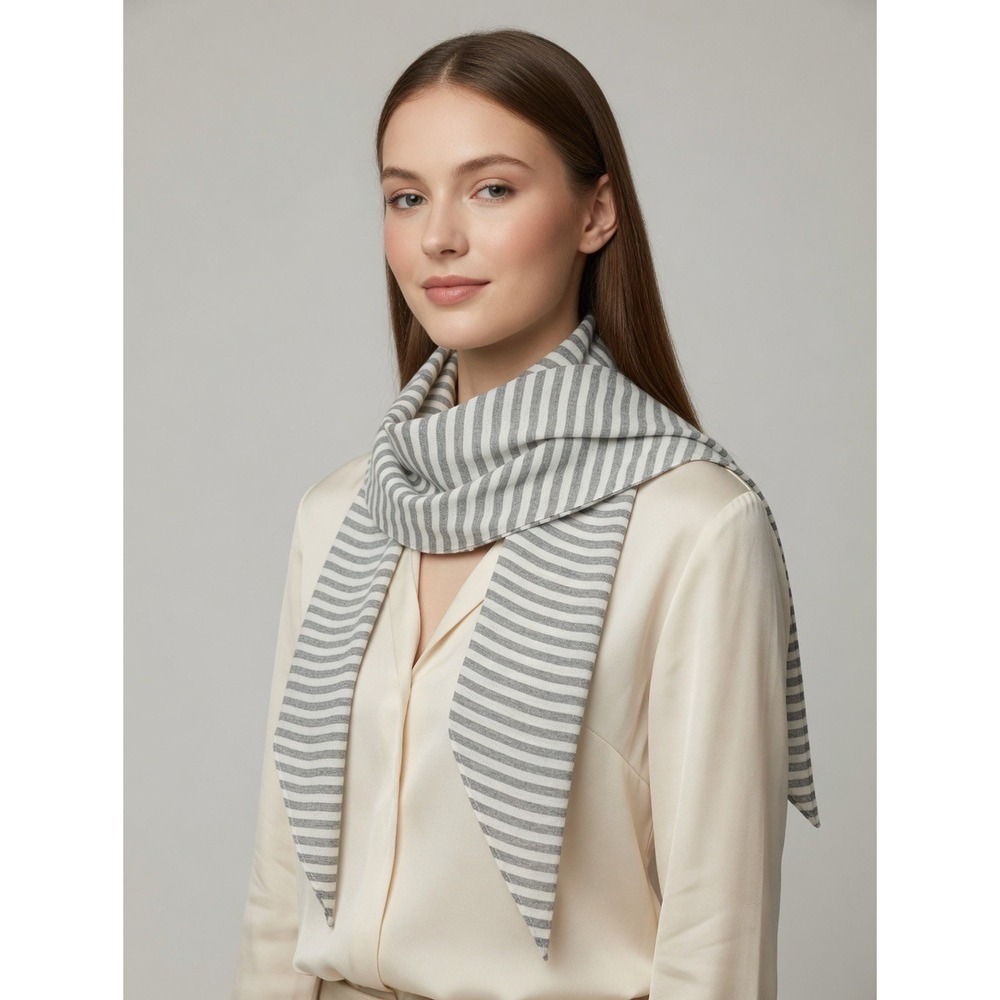 Eileen Fisher Melange Slub Stripe Parallelogram Scarf Graphite Gray White